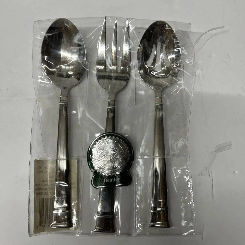 Heritage Mint Bentley 18/10 Stainless 3 Pc Serving Set Sealed Slotted Spoon Fork